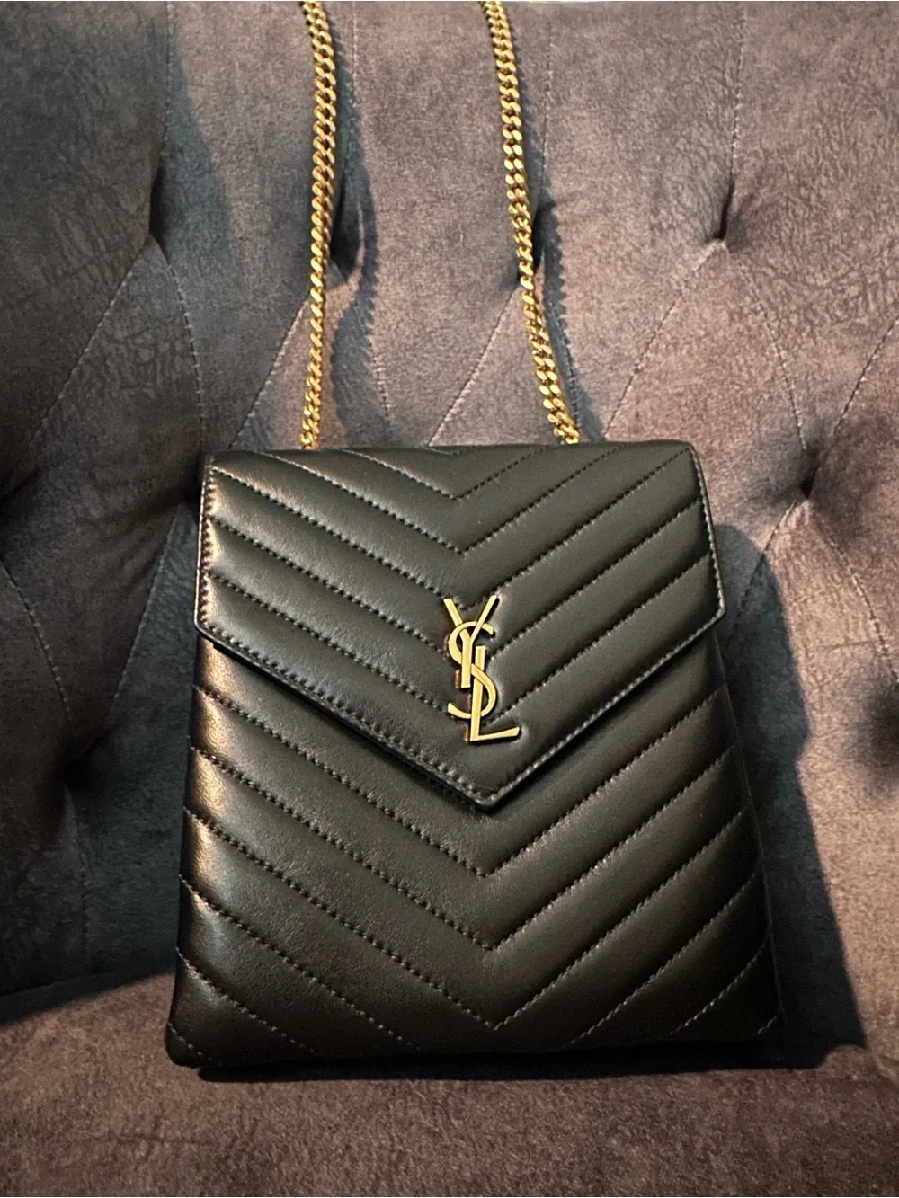 Saint Laurent Quilted Leather Double Flap Crossbody Bag – Never Worn